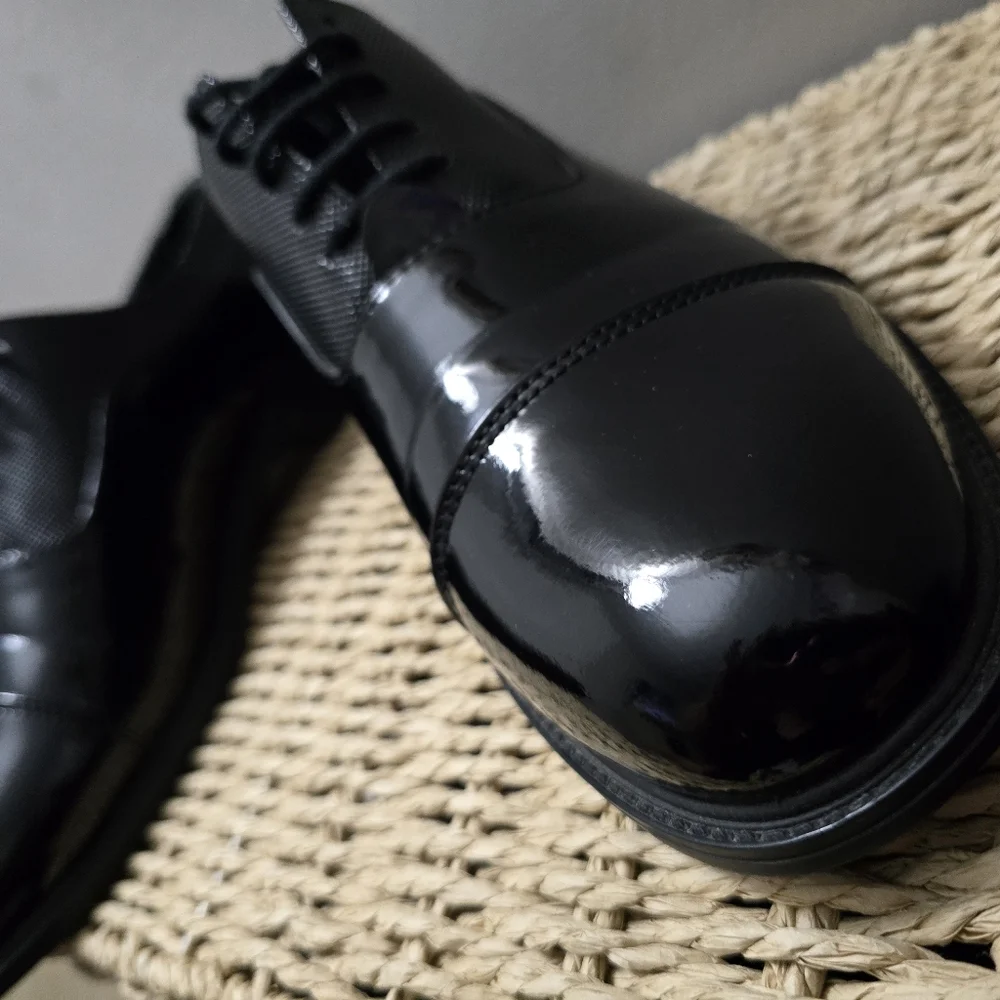 Men's Black Patent & Textured Oxford Dress Shoes